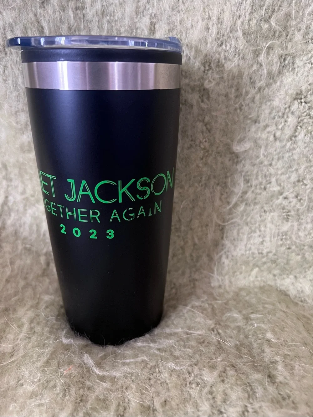 Brand New 2023 JANET JACKSON VIP Merch Black Travel Tumbler with Neon Green Logo